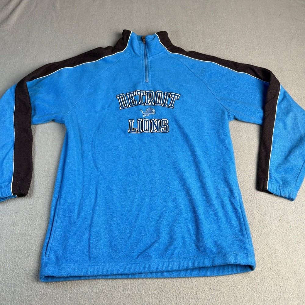 NFL Detroit Lions Quarter Zip Fleece Pullover Blue Black Embroidered Mens L
